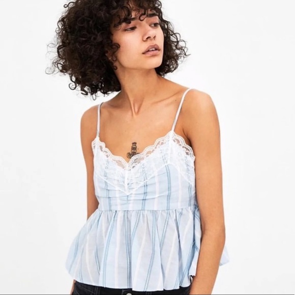 ZARA Strappy Tank Top w/ Lace Trim - Picture 1 of 9